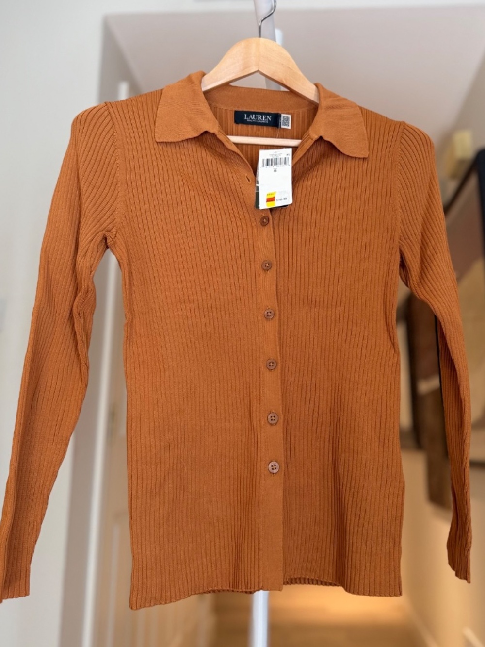 NWT Lauren Ralph Lauren Brown Ribbed Cardigan Small